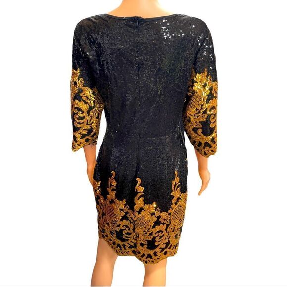 Black & Gold Sequin Formal Dress LARGE - Picture 3 of 16